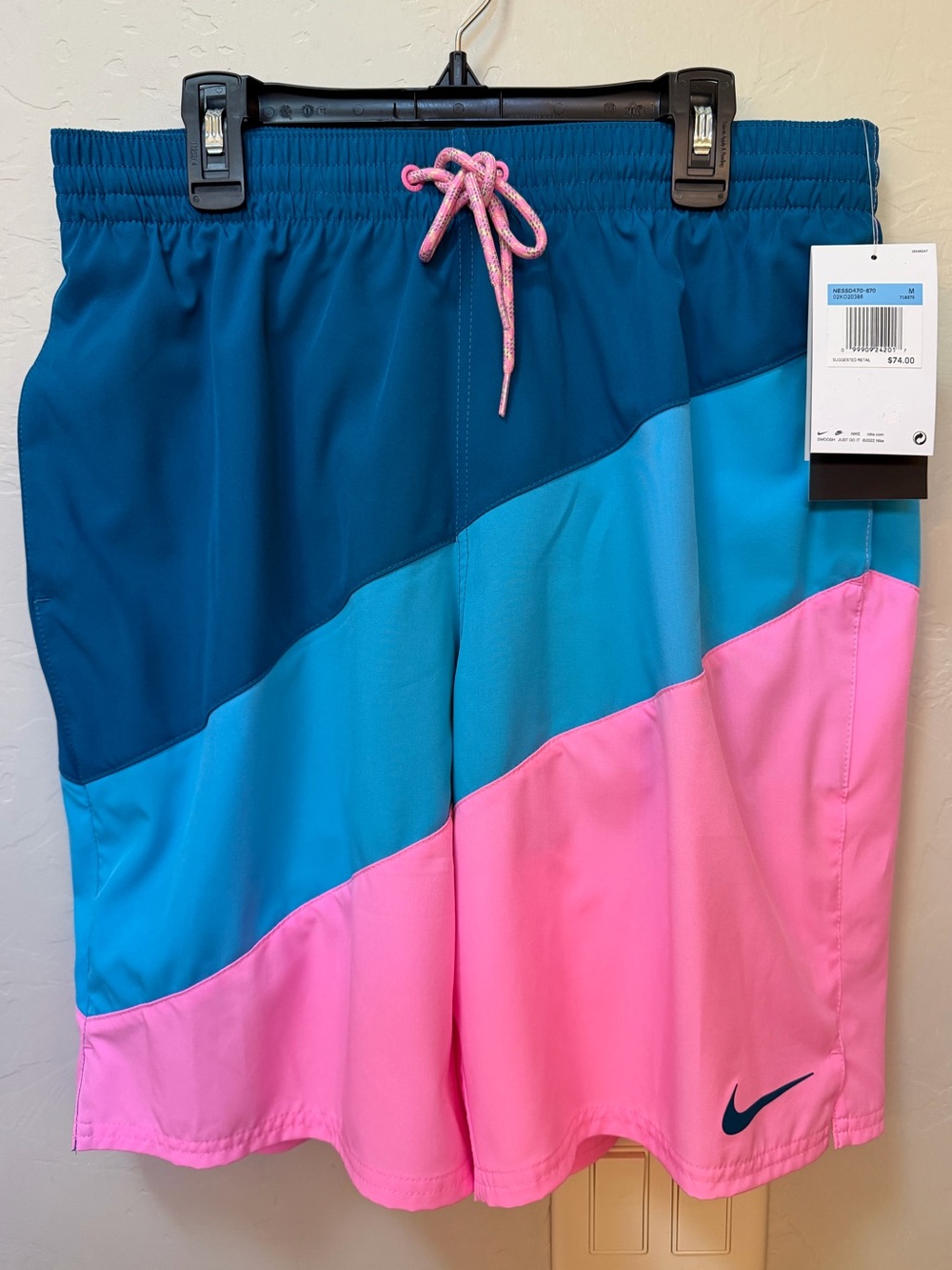 Nike Men’s Swim Bottom Board Shorts Swimsuit NESSD470-670 Blue Pink Size M